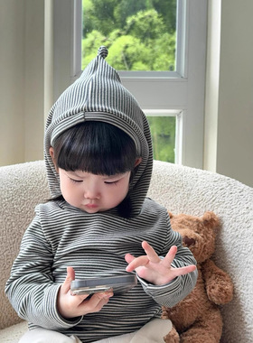 女童柔软德绒连帽条纹卫衣春秋冬季2025新款儿童宝打底衫长袖上衣