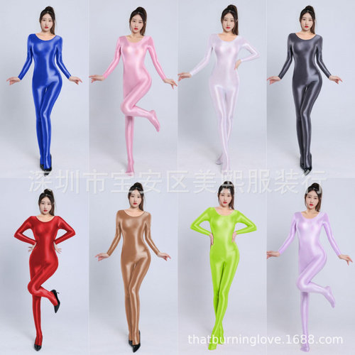 大码油亮丝滑连体衣紧身塑形性感