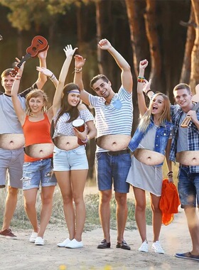 21个性搞怪仿真肚腩肌肉腰包啤酒肚大肚皮运动3D印花立体腰包Bag