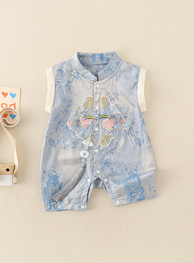 男宝宝夏装连体婴儿衣服满月百天一周岁礼服夏季抓周薄款新中式风