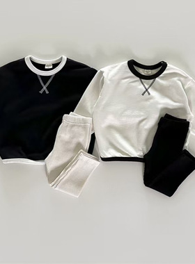 韩版ins圆领包边卫衣日常百搭款式男女宝宝春秋新款长袖上衣纯色