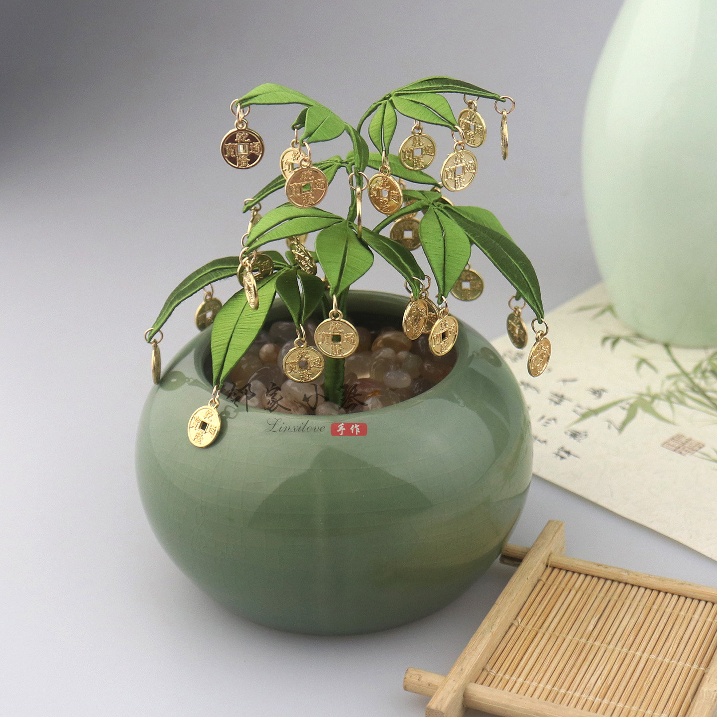 非遗免裁发财树摆件缠花材料包图片