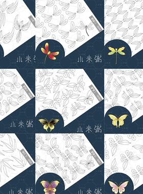 蝴蝶缠花纸模蜻蜓图纸竹叶