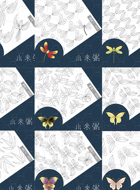 蝴蝶缠花纸模蜻蜓图纸竹叶