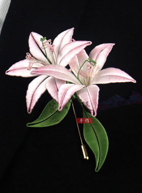 手工DIY百合花胸针缠花材料包