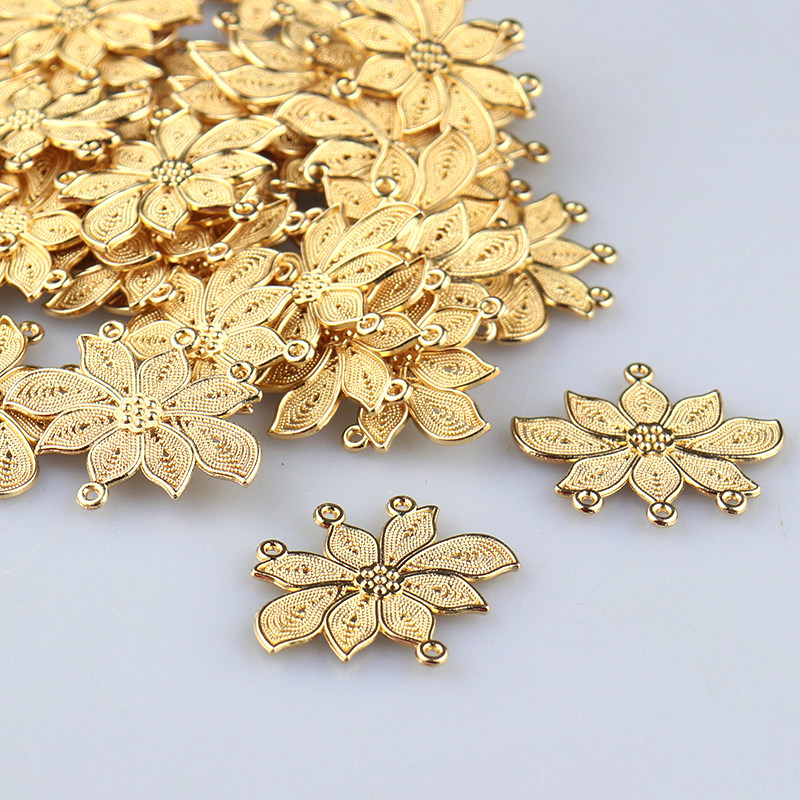 古风电泳合金保色复古花 四孔莲花吊片手工diy发簪子制作材料流苏