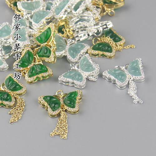 18K铜镀真金保色流苏蝴蝶吊坠