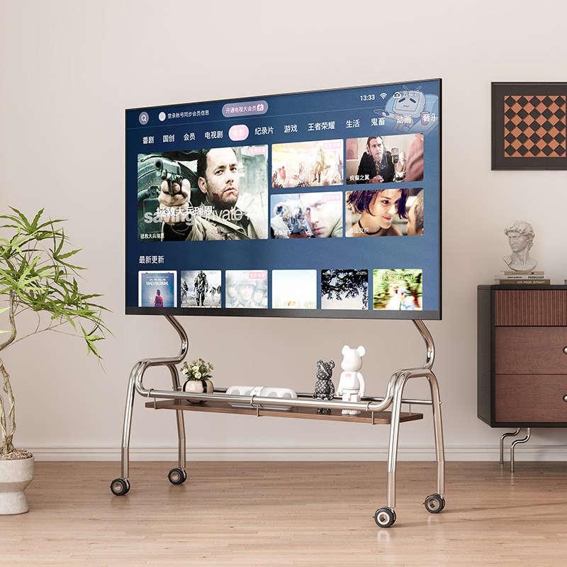 不锈钢可移动电视简约落地支架挂架适用43-85寸带轮客厅卧室推车