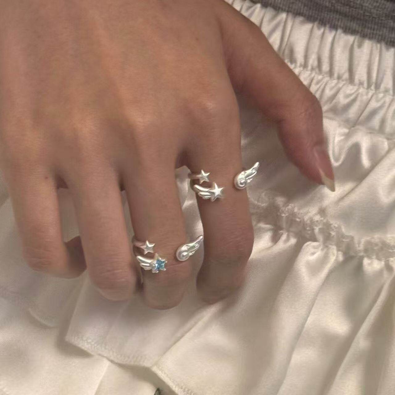 小众设计星星翅膀开口戒指女超仙戒指/指环