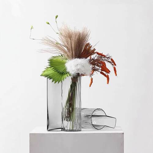 简约现代玻璃花瓶摆件客厅花器插花大厅样板间氛围感餐桌装饰摆件