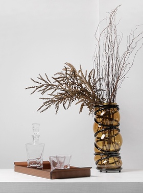 轻奢黄色玻璃水培花瓶创意客厅茶几插花餐桌桌面花器现代装饰摆件