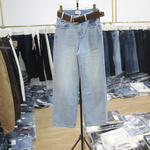 显瘦保暖长裤 2025年女装 直筒牛仔裤 艾拿17060浅蓝色水洗植绒窄版