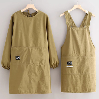 画画围裙罩衣美术生专用防脏大人长袖厨房家用成人纯棉工作服新款