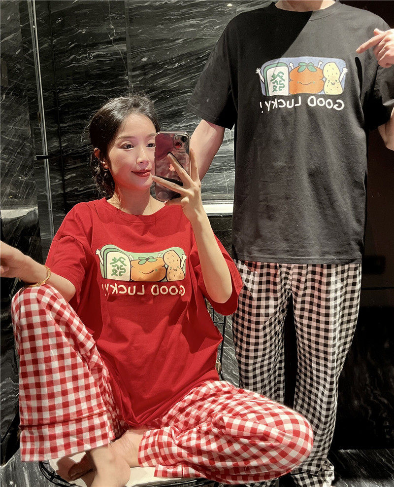 春夏短袖情侣睡衣薄款纯棉本命年家居服胖mm大码200斤长裤套装,女士内衣/男士内衣/家居服,睡衣/家居服套装,淘宝优惠券,粉丝福利购,淘宝优惠卷