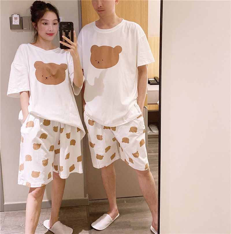 网红ins慵懒短袖情侣睡衣薄款纯棉可爱小熊家居服大码200斤套装夏,女士内衣/男士内衣/家居服,睡衣/家居服套装,淘宝优惠券,粉丝福利购,淘宝优惠卷