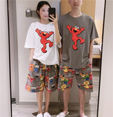 套装 日系短袖 纯棉可爱卡通印花芝麻街家居服大码 薄款 情侣睡衣夏季