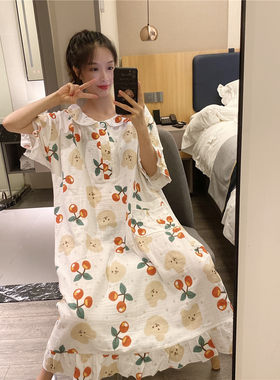 韩版短袖睡裙夏天甜美薄款纱布棉