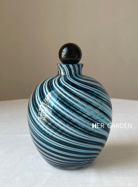 HERGARDEN中古风玻璃螺旋纹花瓶插花高级感客厅装饰摆件复古