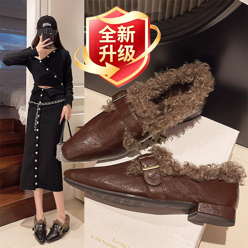 法式复古气质小皮鞋方头皮带扣毛乐福鞋（豆豆鞋）