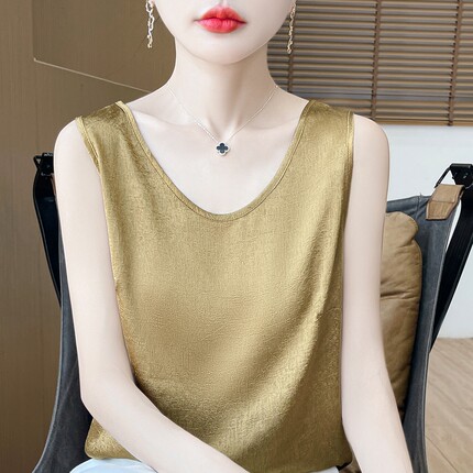人手两件~缎面圆领吊带背心女无袖内搭打底衫宽松显瘦外穿上衣