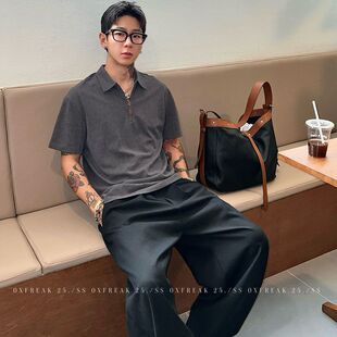 「大理石暗纹」老钱风半拉链polo衫男短袖宽松通勤翻领t恤