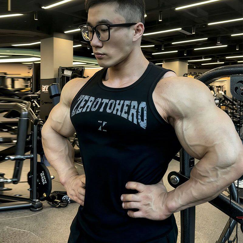 男士高弹健身背心 字母印花紧身透气夏季训练无袖运动坎肩