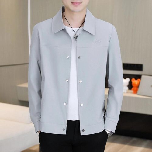 春夏秋潮牌冰丝行政夹克商务休闲翻领防晒衣男士时尚刺绣外套潮
