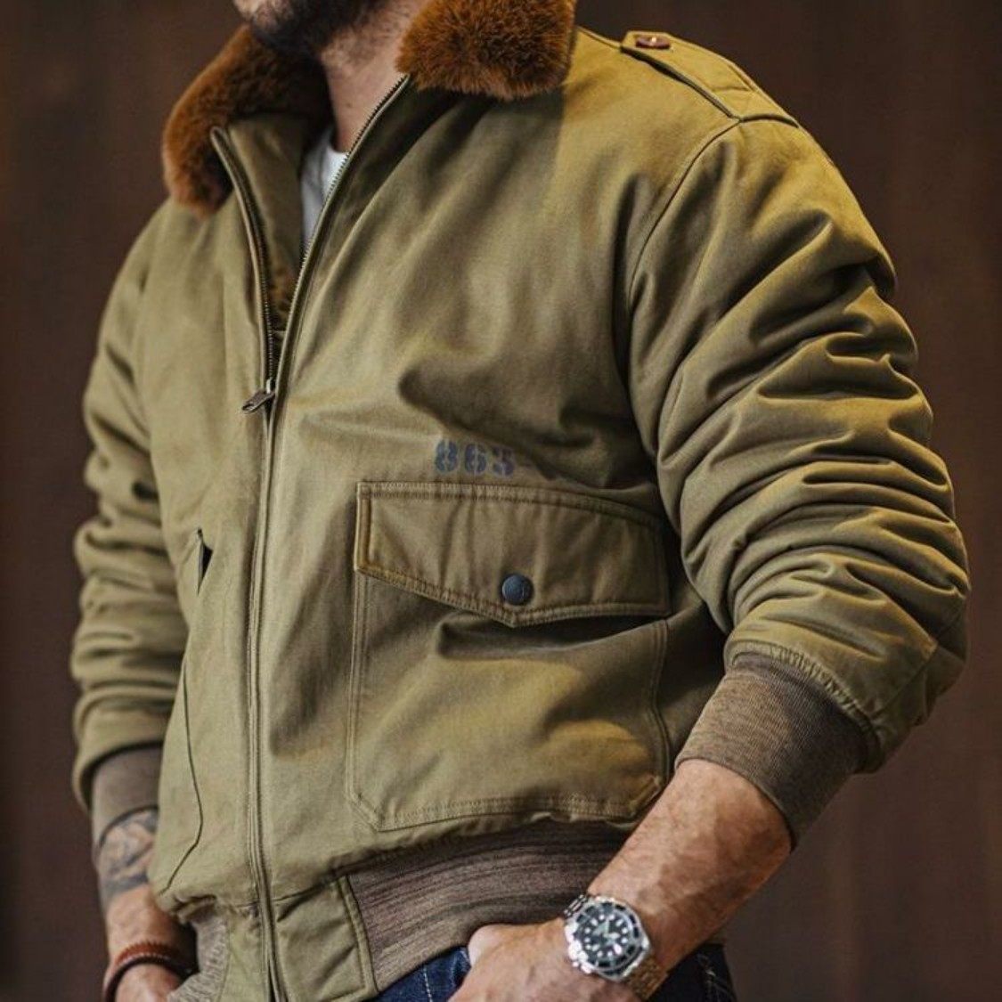 工装美式空军复古轰炸机夹克棉服加厚毛领翻领棉衣保暖外套冬季