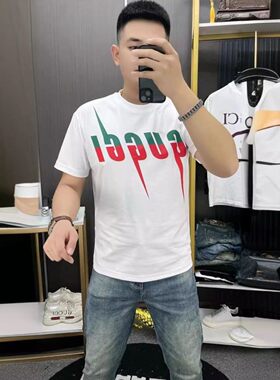 网红超火情侣美式街头个性时尚彩色字母印花短袖圆领男士短袖T恤