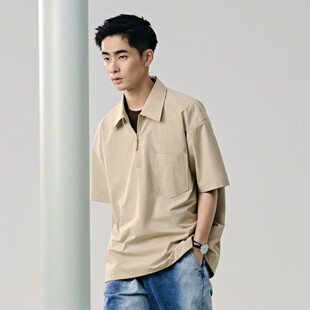 夏季t恤户外工装休闲半拉链翻领短袖宽松polo男休闲通勤夏季