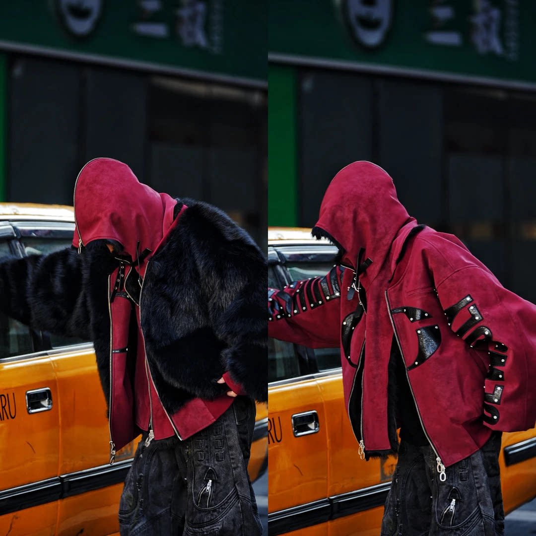 秋冬新款国潮小众连帽长毛外套男女加厚保暖拉链短外套冬季棉衣