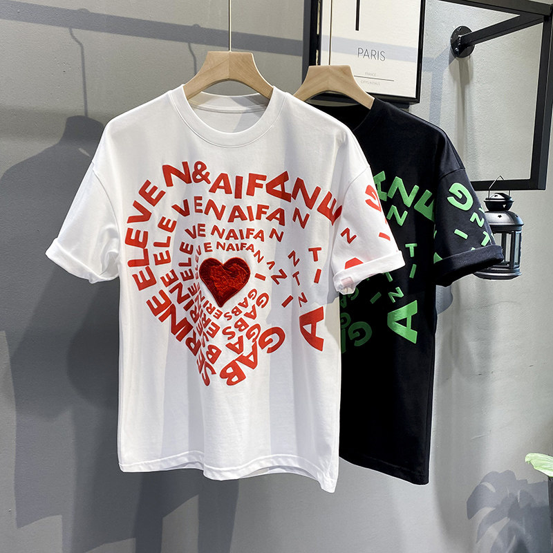 时尚夏季新款个性字母印花短袖T恤韩版潮男薄款百搭大码男装上衣