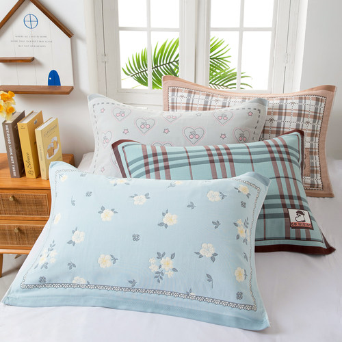 不起球高品质高密纯棉纱布枕巾全棉吸汗透气成人家用枕头巾一对装