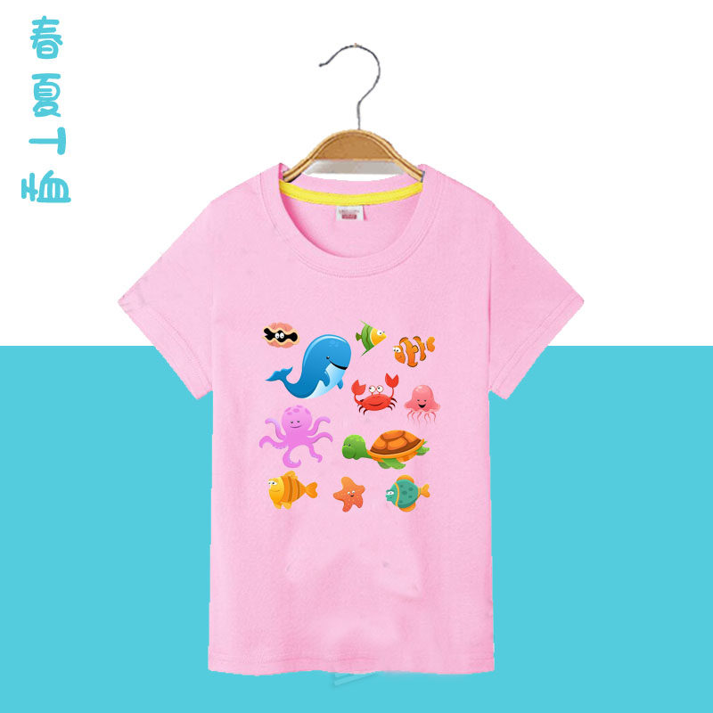 女童纯棉短袖t恤夏装儿童海豹海豚童装中大童 男童上衣潮