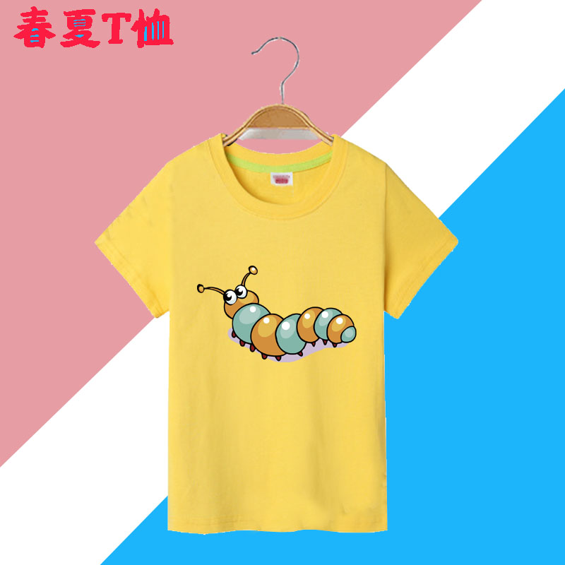 儿童t恤短袖男童夏卡通机车纯棉女童T恤衫虫子小童圆领半袖打底衫