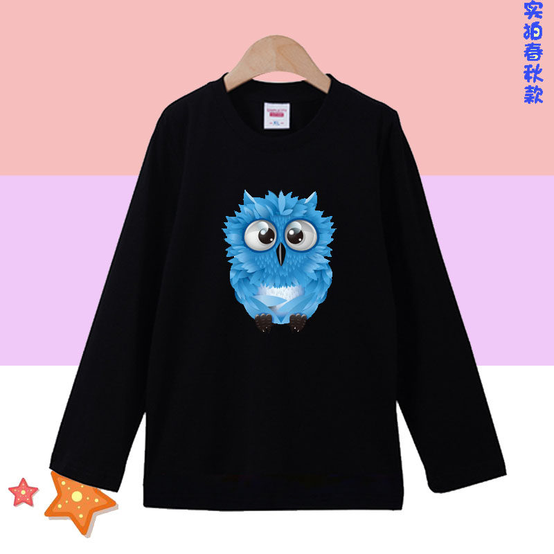 儿童衣服春秋装新款学生长袖T恤男女童洋气 学生小童衫猫头鹰