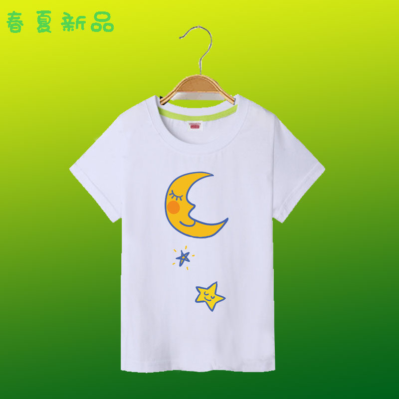 宝宝夏季纯短袖t恤棉男童夏装女新款小童上衣儿童夏款星星月亮