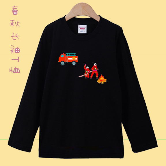 男童长袖T恤挖掘衣服小汽车消防车图案女男孩棉质衣服2026秋装