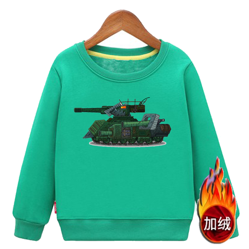 坦克kv44童装中小学生小孩男女儿童绿色外套加绒衫卫衣服大炮长袖