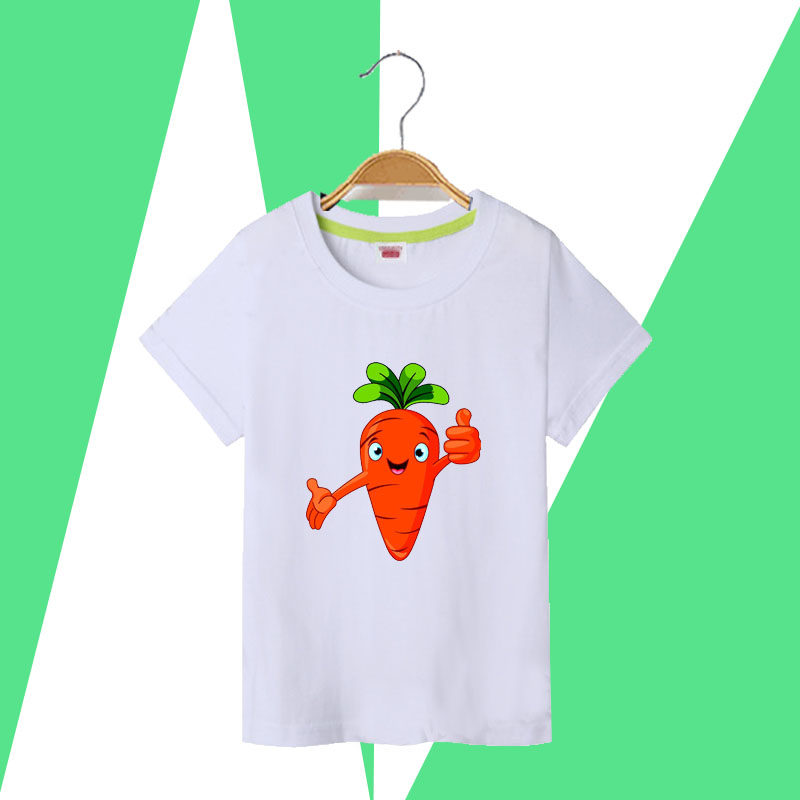 儿童短袖t恤纯棉学生新款胡萝卜男夏季女童半袖 亲子装上衣体恤