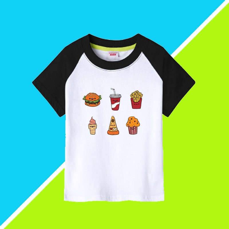 儿童纯棉短袖T恤夏季学生 男童宽松汉堡可乐印花半袖上衣