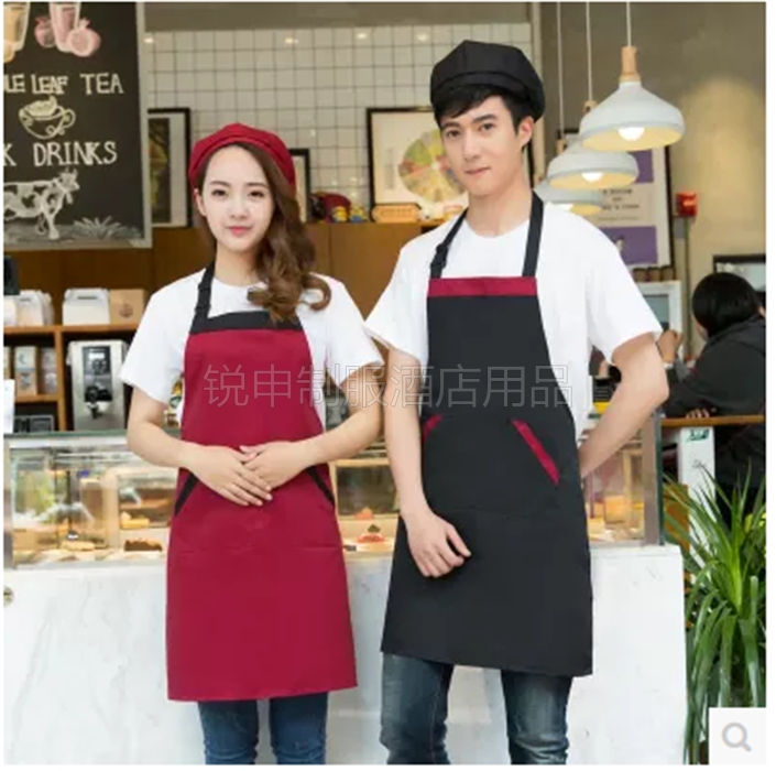酒店饭堂定制logo印字餐厅服务员工作服女围裙韩版时尚厨房围裙男