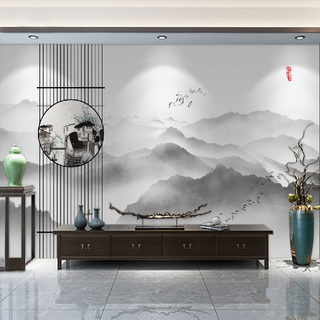 现代新中式壁画山水意境墙纸背景墙布江南风景客厅卧室书房3d壁纸