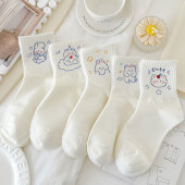 诸暨袜子女春秋卡通短筒袜白色日系学院风中筒袜运动学生女童长袜