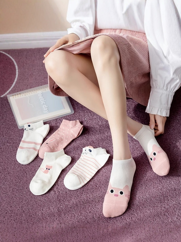 2026新款短袜女韩版夏季薄款学生粉色小猫袜可爱袜子sock潮船袜女