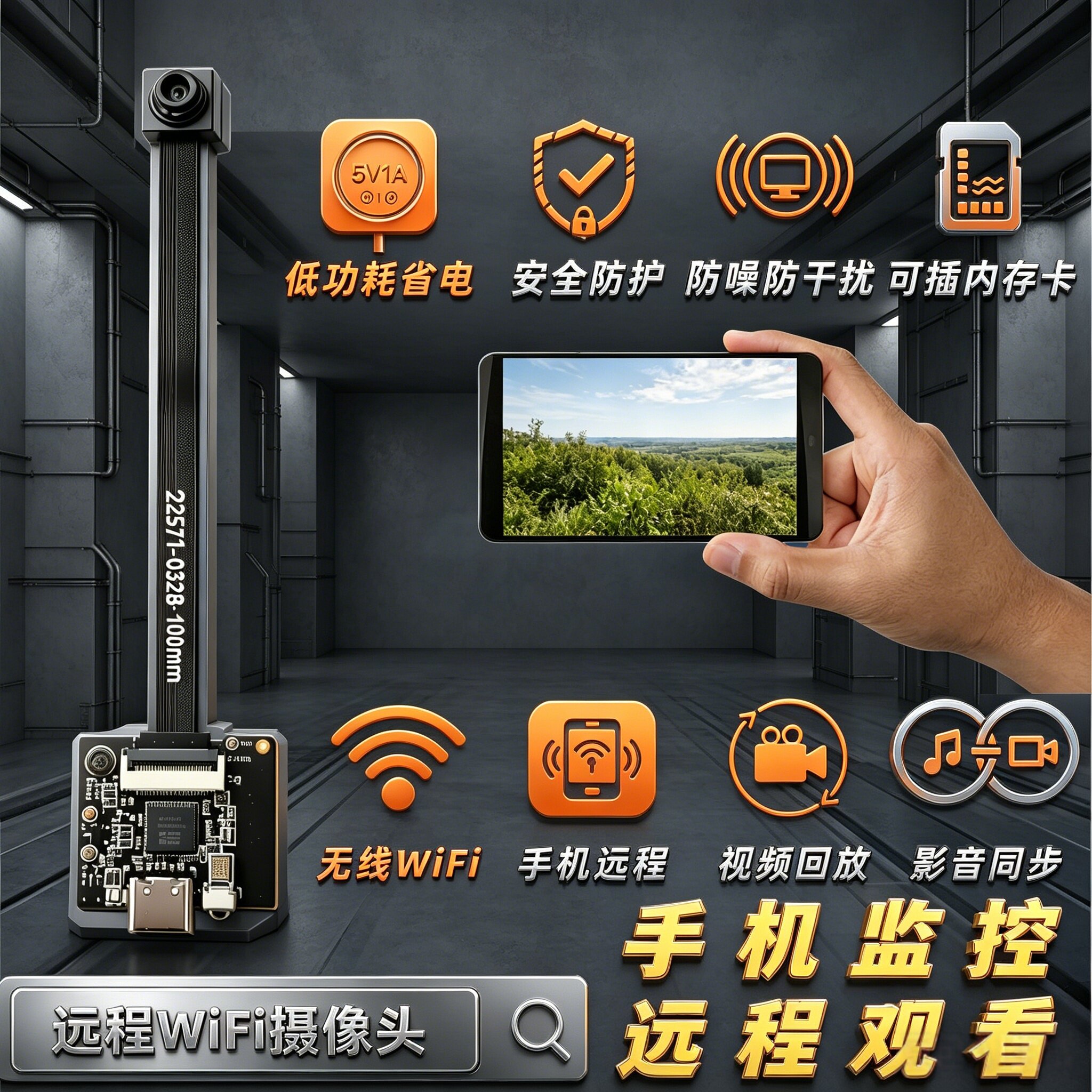 无线WiFi智能摄像头模块110度广角远程wifi传输科技航模模组车模