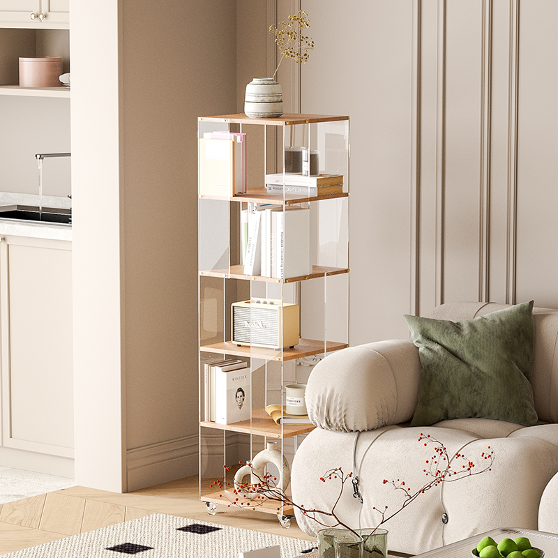 亚克力旋转书架落地置物架一体靠墙可移动手办展示柜实木转角书柜