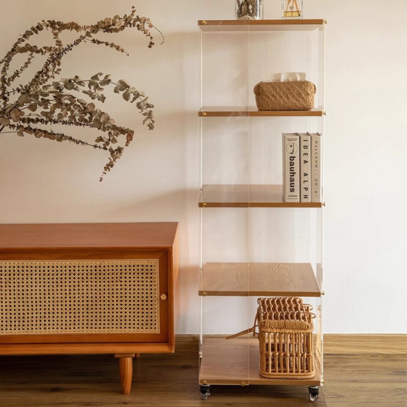 亚克力旋转书架落地置物架一体靠墙可移动手办展示柜实木转角书柜