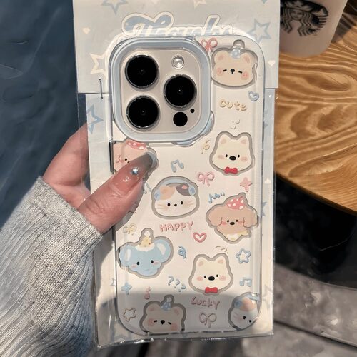可爱卡通镂空动物适用苹果15promax手机壳iPhone14透明12新款17情侣pro网红文字13plus卡通女xr小众x防摔硬壳