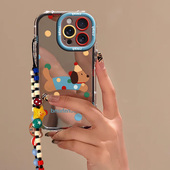 可爱波点腊肠狗镜面适用苹果16promax手机壳iPhone15卡通13泡芙17新款 11pro韩系plus情侣12高级少女x防摔软壳